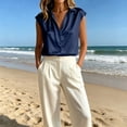 thumbnail image 4 of DagobertNiko Women Plus Size Short Sleeve Tops Silk Satin Lapel Elegant Blouses Casual Tee for Summer Daily Wear and Style, 4 of 6