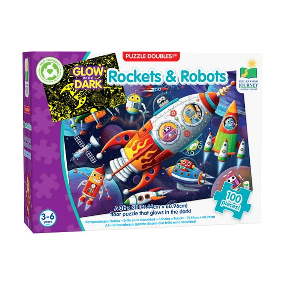 The Learning Journey Puzzle Doubles! - Glow in the Dark Rockets & Robots: 100 Pcs