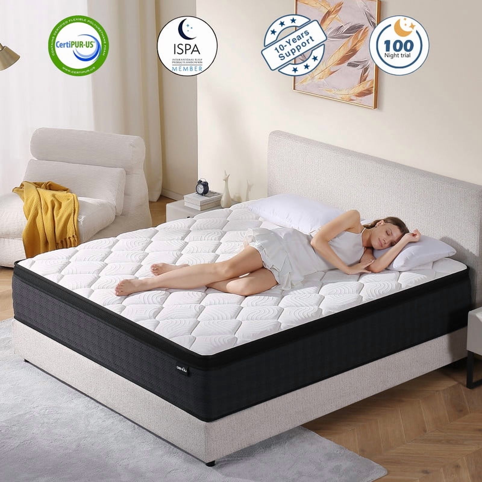 DEHIJU King Size Mattress, 12 Inch Hybrid Memory Foam King Mattress in a Box, Pressure Relief, Medium Firm, CertiPUR-US