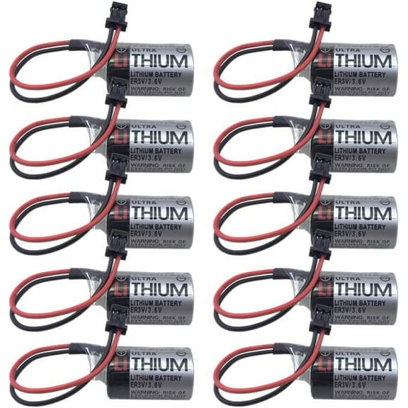 (Pack of 10) JZSP-BA01 ER3V 3.6V 1000mAh Replacement PLC Lithium Battery for Toshiba with Black Plug Non-Rechargeable