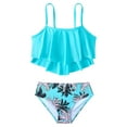 thumbnail image 1 of Pimfylm Little Girl Swimsuit Rash Guard For Girls Girls Swimsuit 2PCS Bikini Set Tiered Ruffled Bathing Suit Adjustable Straps Girls' Beach Resort Swimwear Size for 11-12 Years,Blue, 1 of 5