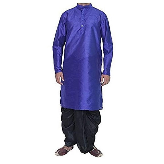Royal Men's Festive Art Silk Blend Dhoti Kurta Set_Blue