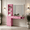 Pink, variant on DreamCurship Wall Mount Salon Stations, Barber Station with 3 Hair Dryer Holder, Beauty Salon Spa Equipment with 2 Drawers, 1 Storage Cabinet, Pink