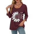 thumbnail image 5 of Viluyesy 3/4 Sleeves T-Shirt Women Round Neck Shirt Tops Fashionable Relaxed Loose Blouse Multicolor Size 2XL, 5 of 9