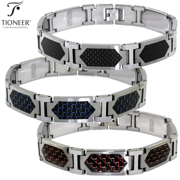 Tioneer Tungsten Carbide Black, Blue, Red Link Bracelet