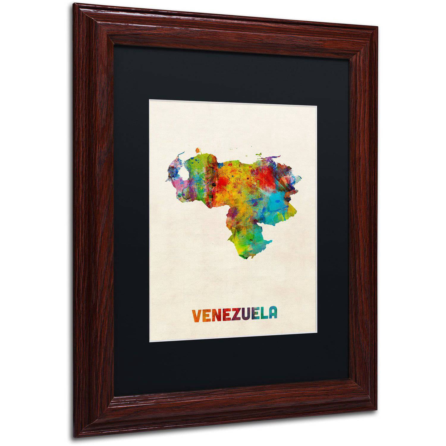Trademark Fine Art "Venezuela Watercolor Map" Canvas Art by Michael Tompsett Black Matte, Wood Frame