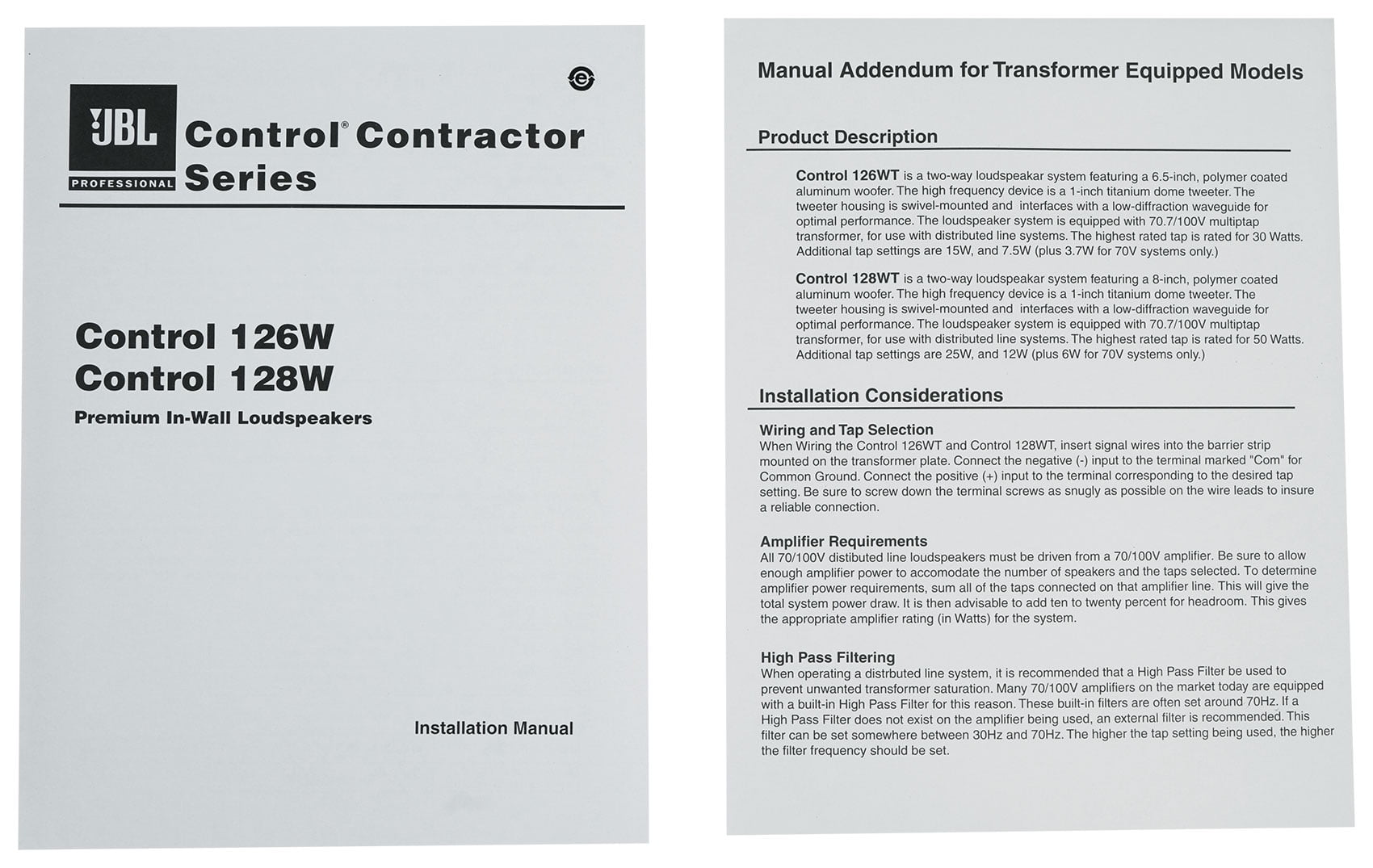 JBL Professional Control Contractor 126WT - Speaker - 100 Watt - 2-way