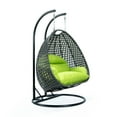 thumbnail image 3 of LeisureMod 2 Person Wicker Egg Chair Outdoor Indoor Bedroom Patio Hanging Lounge Swing Hammock Chairs with Black Stand and UV Resistant Cushions (Light Grey), 3 of 10