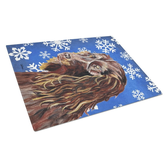 Caroline's Treasures Boykin Spaniel Blue Snowflake Winter Glass Cutting Board Large