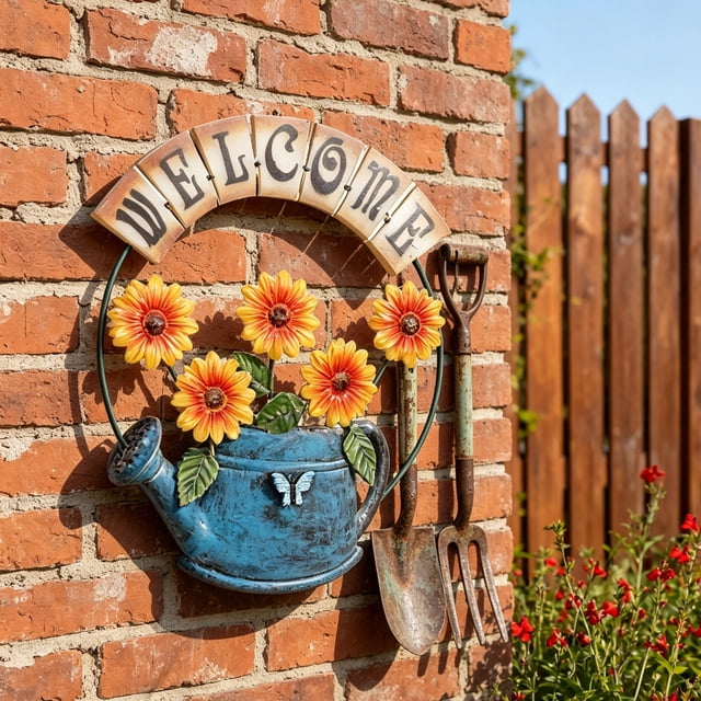 Bienvenido Adorno Colgante de Pared para Botella de Agua para La Entrada Del Patio – Arte de Pared de Hierro para Jardín, Cerca, Patio y Decoración Exterior