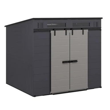 Suncast Modernist 8 ft. x 7 ft. Dual Barn Door Storage Shed – Multi-Wall Resin Panels