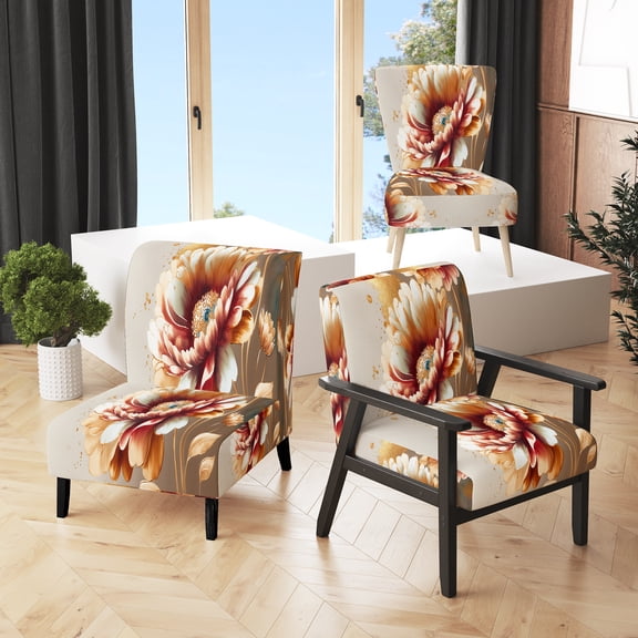 Designart "Daisy in Red and Gold" Red Daisy Upholstered Accent Chair - Traditional Arm Chair For Bedroom