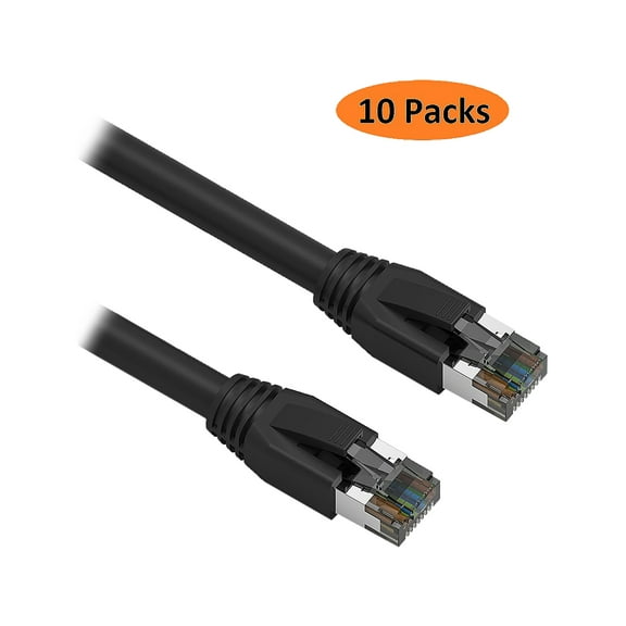 Nippon Labs Cat 8 Ethernet Cable for PS Xbox PC - 0.5 feet - Black - 10 packs (60CAT8-0.5-24BK-10P)