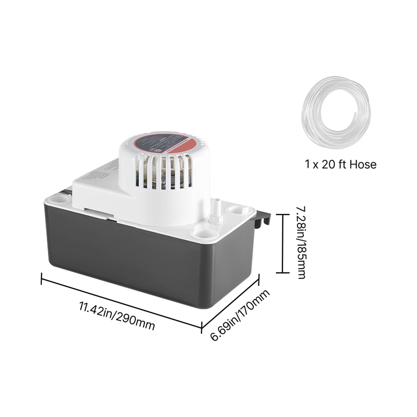 Condensate Removal Pump 1/50 HP, 65 GPH, 24 ft Max Head, 1/2 Gal Tank, Float Switch, for Air Conditioner Dehumidifier