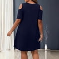 thumbnail image 4 of LWavelet Women's Plus Size Cold Shoulder Dress Short Sleeve Round Neck Casual Loose T-Shirt Dress with Pockets Navy 4XL, 4 of 5