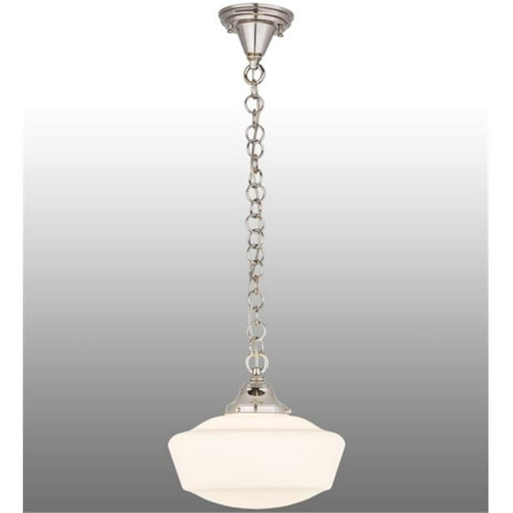 Meyda 161815 12 in. Revival Schoolhouse with Traditional Globe Pendant, Polished Nickel - Lodge Art Glass Contemporary