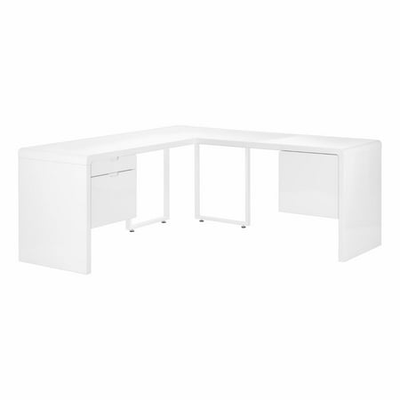 UPC: 0680796049829 | Computer Desk  Home Office  Corner  Left  Right Set-up  Storage Drawers  72 L  L Shape  Work  Laptop  Laminate  Metal  Glossy White  Contemporary  Modern