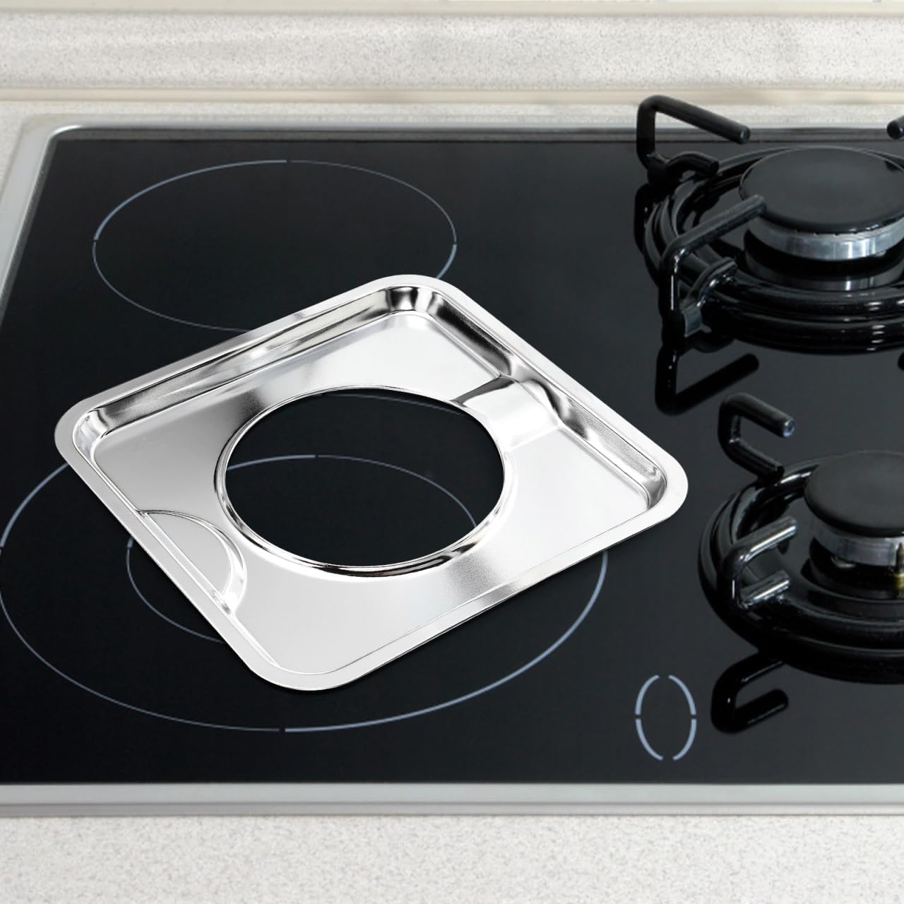 ABPETE 4pcs Square Gas Stove Burner Drip Pans Heavy Duty Heat Resistant Covers for Oil Splatter Prevention Compatible with Electric and Gas Range Easy to Clean Maintain