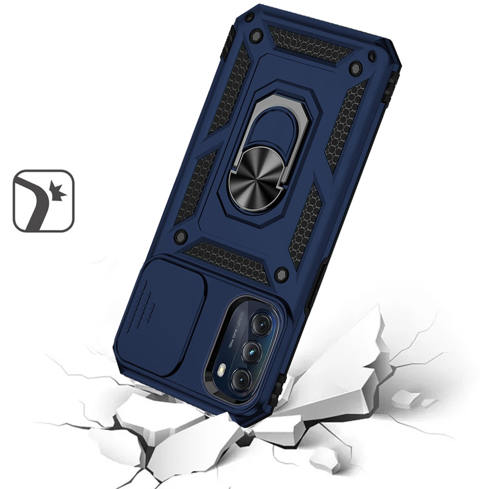 Heavy Duty Sliding Lens Case For Motorola Edge 2025 With Magnetic Ring Stand & Shockproof Protection - Black