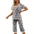 thumbnail image 3 of Simua Pajamas Short Sleeve Summer Sleepwear for Women, Women's Star Print Soft V-neck Tops and Capri Pants Loose Loungwear Pjs Sets, Size M-XXL, 3 of 7