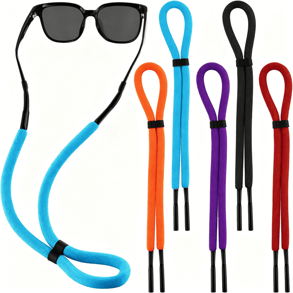 XIRQI 5 Pcs Floating Sunglasses Straps for Water Sports, Adjustable Buoyant Eyewear Retainer with Foam Core for Kayaking, Paddleboarding, Surfing, Boating - Multi Color Pack