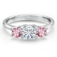 thumbnail image 3 of Gem Stone King 14K White Gold White Moissanite & Pink Lab Grown Diamond 3-Stone Engagement Ring | 1.00 Cttw | Round 5MM and 4MM | Three Stone Wedding Anniversary Promise Ring for Women (Size 9), 3 of 6