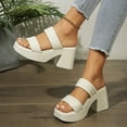 thumbnail image 4 of Platform Slip on Sandals for Women 2025 Fashion Casual Square Toe Wide Width High Heels Slides, 4 of 7