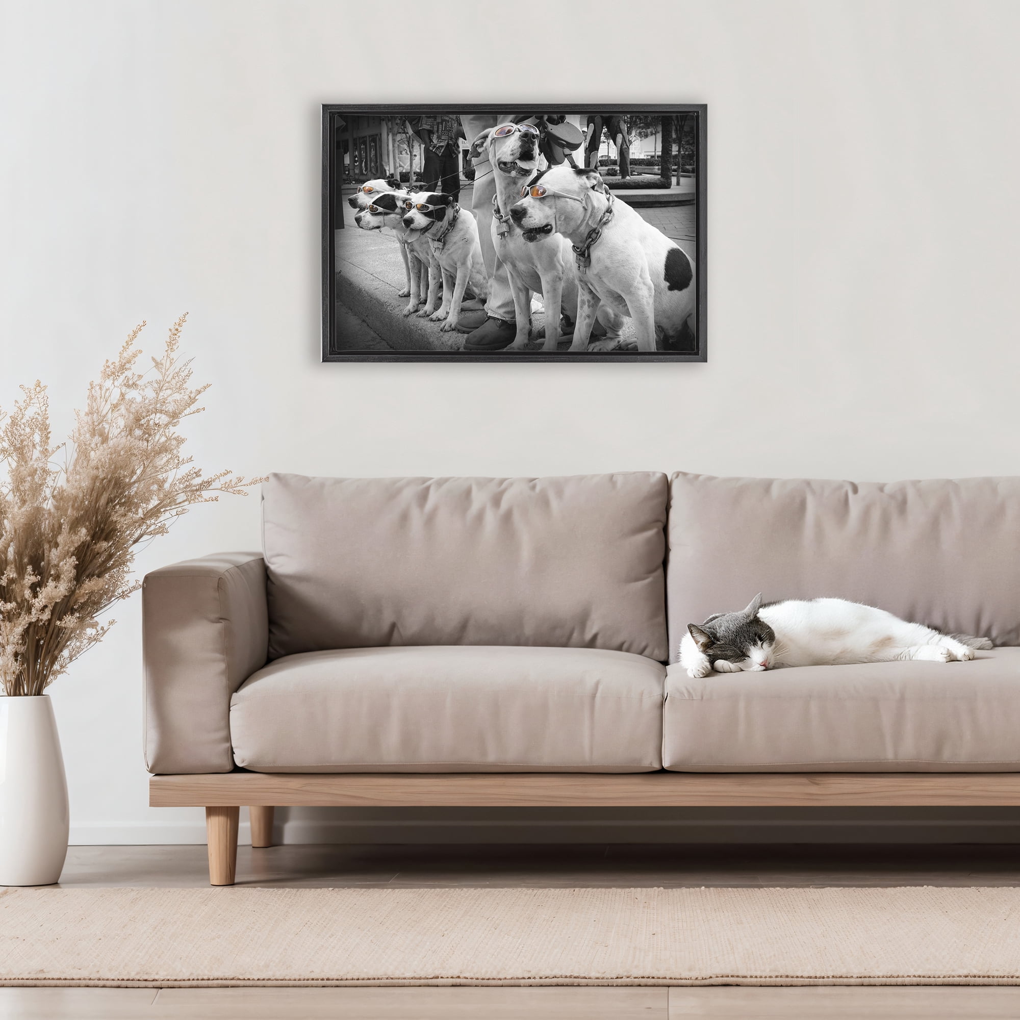 Stupell Industries Afternoon Stroll Pups Black Framed Floater Canvas Wall Art, design by Scott Henderson