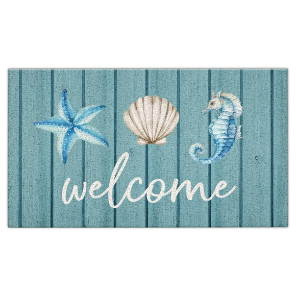 Felpudo Jvpke, 43 x 76 cm, diseño de playa, color azul, para interiores y exteriores