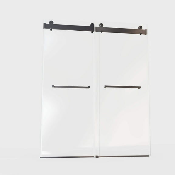 Frameless Double Sliding Soft-Close Shower Door with Matte Black Finish and 3/8 inches Tempered Glass, 56-60 inches W x 76 inches H