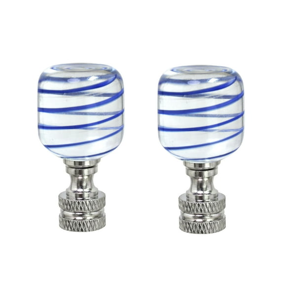 Aspen Creative 24011-12, 2 Pack Clear with Blue Line Glass Lamp Finial in Nickel Finish, 2" Tall