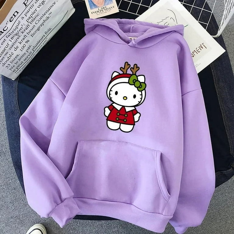 Sanrio Hoodie Hello Kitty Xmas Sweatshirt Y2K Anime Cartoon Casual Thickened Top Christmas Costume Hoodie Holiday Girls Gifts Walmart