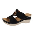 thumbnail image 5 of Rokment Orthopedic Platform Wedge Slides Sandals for Women with Arch Support Vintage Casual Comfortable Metal Leather Open Toe Chunky High Heels Slip on Backless Dress Sandals Black Size 6.5, 5 of 6