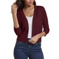thumbnail image 3 of Essential Open Front Cropped Cardigan for Women, Soft Knit 3/4 Sleeve Bolero Shrug - Lightweight Solid Color Layering Top for Office Work Casual Spring Summer Wine L, 3 of 7