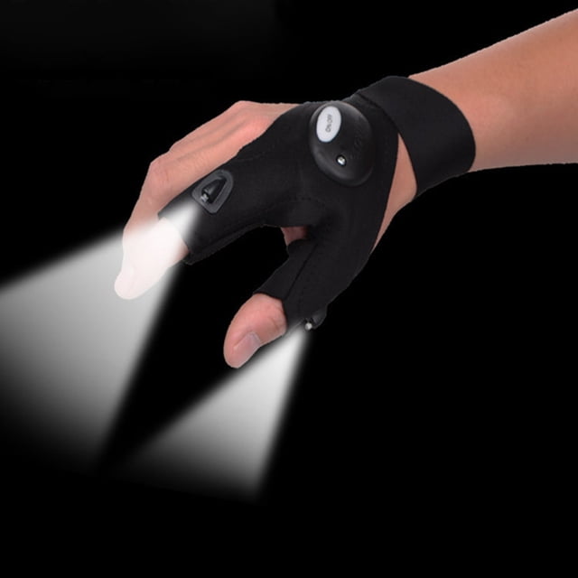 Guante de pesca con luz nocturna para mano derecha, guante para pesca nocturna al aire libre con luz LED, guantes sin dedos duraderos