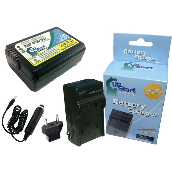 Sony Alpha NEX-3N Battery and Charger with Car Plug and EU Adapter - Replacement for Sony NP-FW50 Digital Camera Batteries and Chargers (1300mAh, 7.2V, Lithium-Ion)