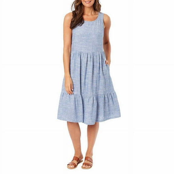 Briggs Ladies' Tiered Linen Blend Dress Size: M, Color: Light Blue