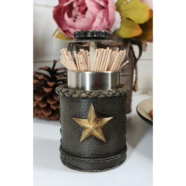 Rustic Lone Western Star Cowboy Sheriff Toothpick Holder With Spring Barrel