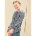 thumbnail image 3 of Allegra K Blusa Floral Frente Plisado Medio Tapeta Manga Larga Casual Para Mujer Gris azul M, 3 of 6