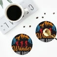 thumbnail image 4 of Fuzoiu Not All Who Wander Are Lost Hiking Print Leather Coasters Set,Drink Coasters Set of 4,for Tabletop Protection, Durable PVC Coasters,Home Décor and Housewarming Gift-Round Shape, 4 of 6