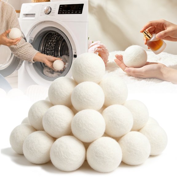DIYMAG 18 Pcs Wool Dryer Balls for Dryer , 2.8in All Natural Fabric Softener, Anti Static, Reduces Clothing Wrinkles and Saves Drying Time Saving