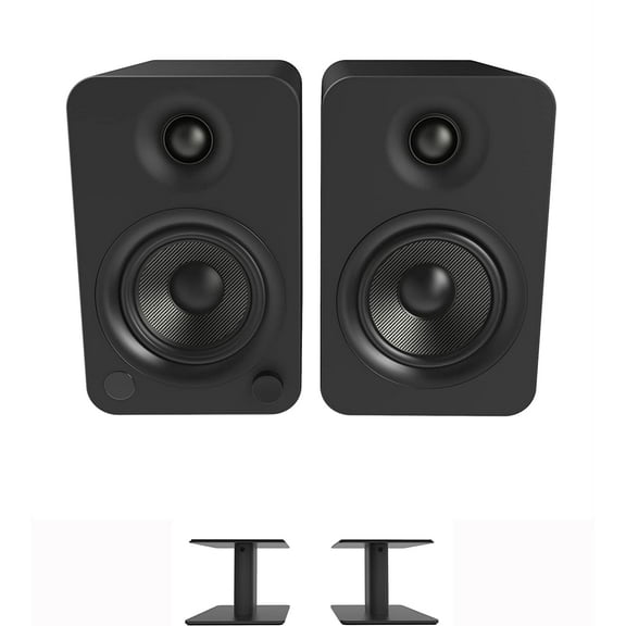 Kanto YU4MB 140W Bookshelf Speakers with Bluetooth - Matte Black (Pair) with Kanto SP6HD 6" Fixed-Height Desktop Stands for Bookshelf Speakers - Black (Pair) (2022)