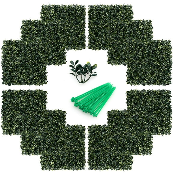Gymax 12Pcs Artificial Peanut Leaf Hedges Panels 20'' x 20'' Fence Wall Plant
