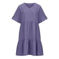 thumbnail image 5 of gljltg Women's Casual V-Neck Pullover Dress with Short Skirt, Polyester Fabric, Lightweight Breathable Spring Summer, Versatile Stylish Outfit, Easy Care Hand Washable, 5 of 8
