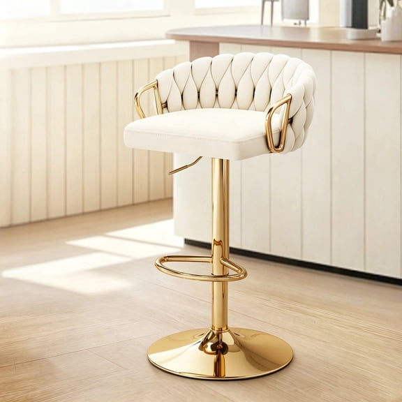 Lessmore Modern Velvet Bar Stool 360° Swivel Height Adjustable Counter Barstool with Woven Back Upholstered Seat