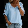 thumbnail image 2 of Babysbule Women's V-Neck Button Shoulder Short Sleeve Relaxed Fit Casual Blouse Everyday Basic Top, 2 of 9