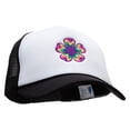 thumbnail image 5 of Retro Flower Embroidered Foam Panel Mesh Snapback - Black White OSFM, 5 of 5