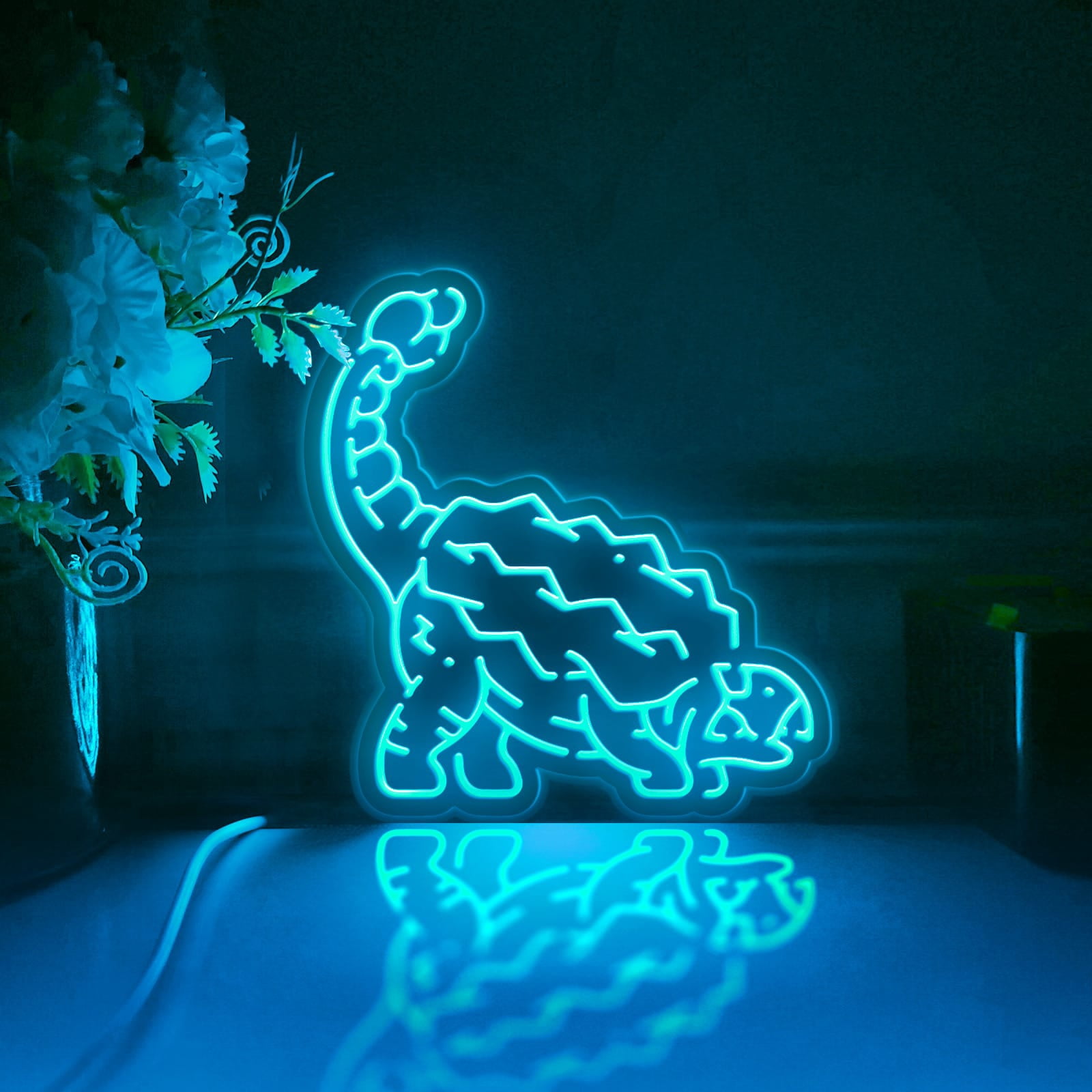 Dinosaur Led Light Box, Dimmable Neon-Like Light Signs USB Power for Wall Decor Bedroom Decoration, Color Flow Effect (WxH) 16"x16"