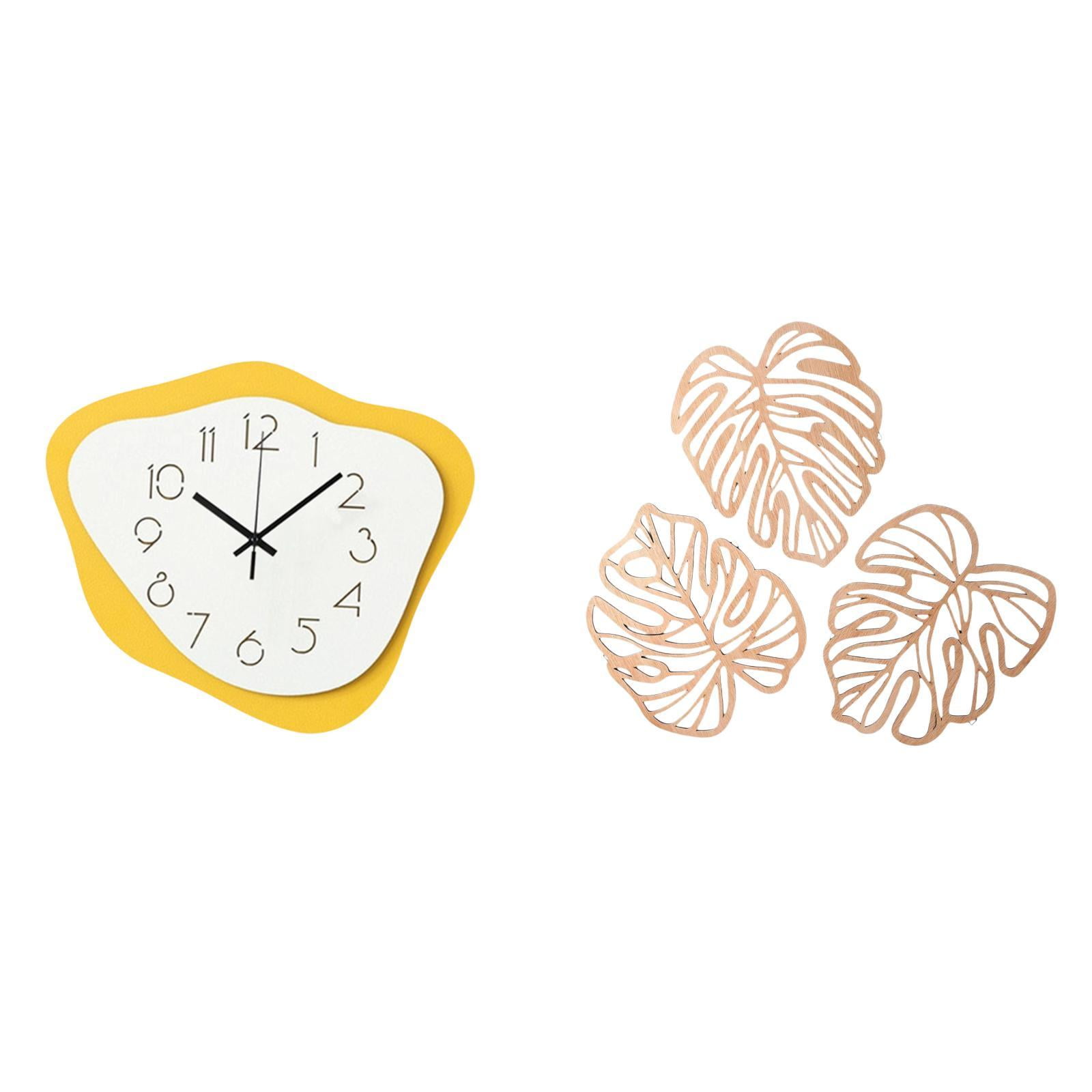 deevoka Wall Clock Palm Leaves Hanging Clock Wood Wall Plaque Acrylic Modern Silent Farmhouse Quiet Kitchen Decor Geometric Design Suitable for Classroom Dining Room Living Room Bedroom Home