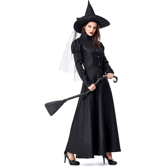 Halloween Women's Witch Costume, 4 Pieces Halloween Deluxe Witchy Dress for Fancy Dress Party S